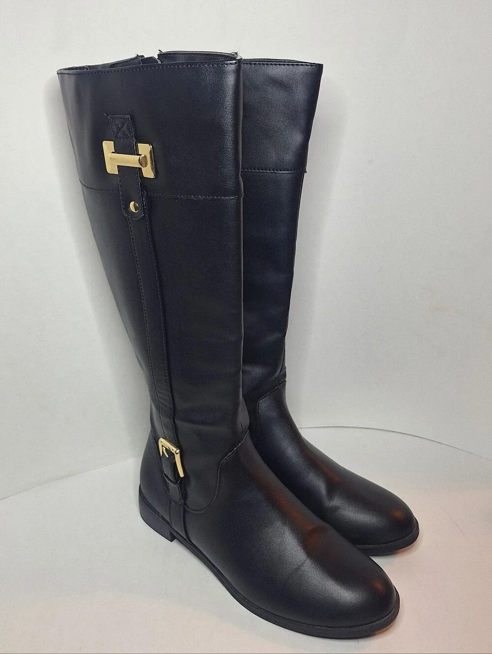 Karen Scott Faux Leather Black Tall Riding Boots Buckle Accent Wmns Size 8.5w WC